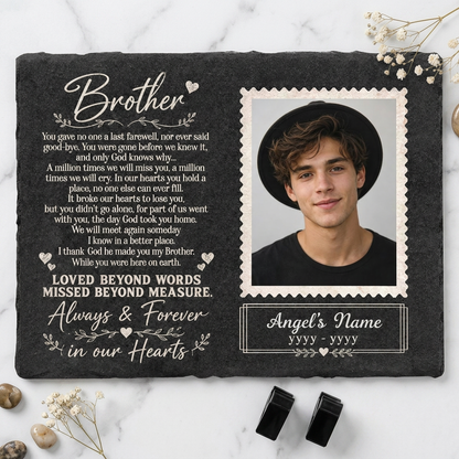 Personalized Brother Memorial Garden Stone – Photo Slate Plaque Gift for Loss of Brother - Image 3