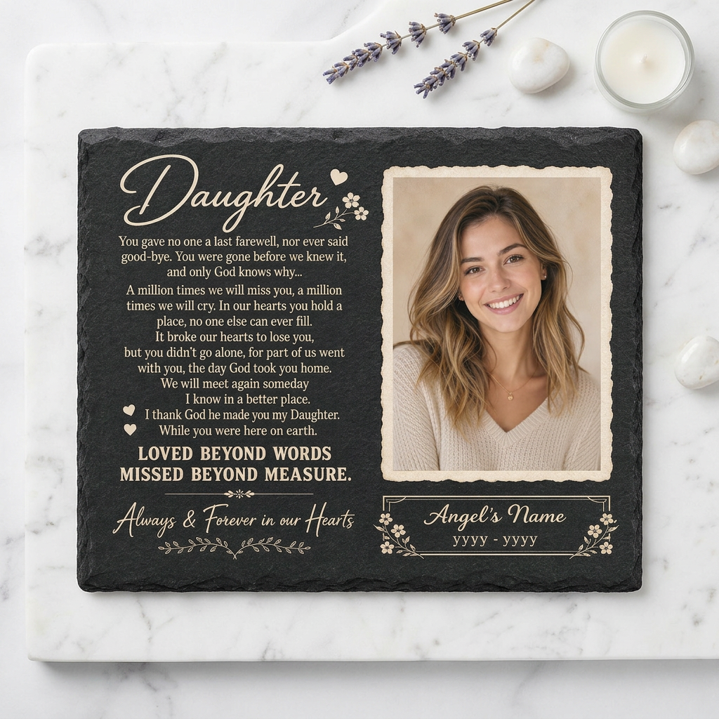 Personalized Daughter Memorial Garden Stone – Custom Photo Slate Plaque Gift - Image 3