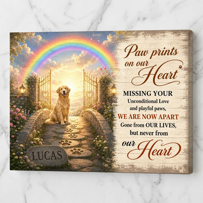 Personalized Dog Memorial Wall Canvas – Rainbow Bridge Paw Print Pet Loss Gift - Image 3