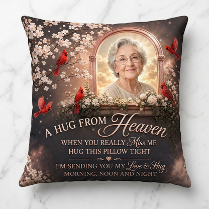 Personalized Photo Memorial Pillow - A Hug From Heaven Cardinal Sympathy Gift for Loss of Loved One - Image 3