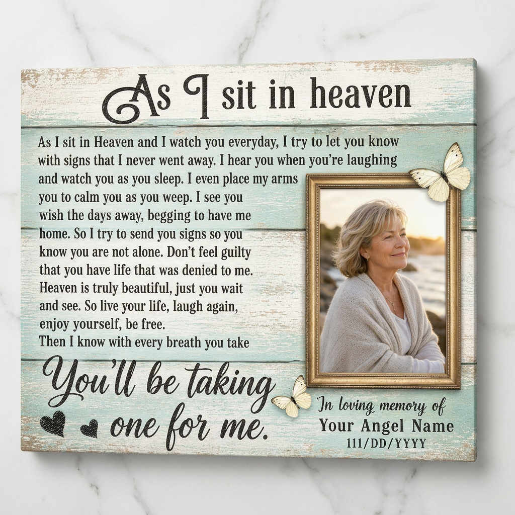 Personalized In Loving Memory Wall Canvas, As I Sit In Heaven Memorial Sympathy Gift for Loss - Image 3