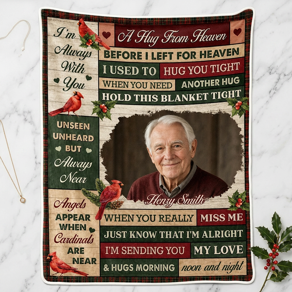 Personalized Cardinal Memorial Photo Fleece Blanket - Sympathy Gift for Loss of Loved One - Image 3