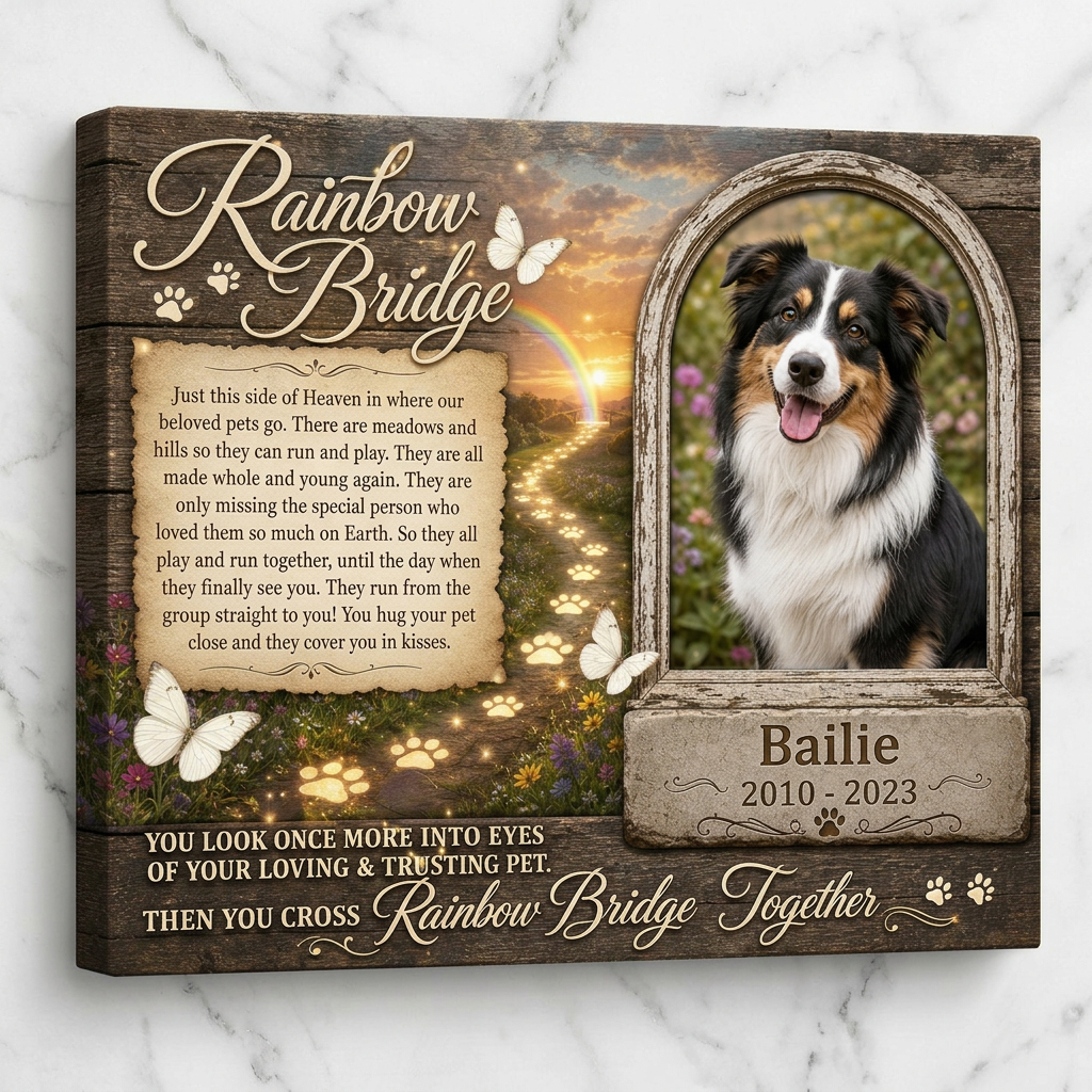 Personalized Pet Memorial Canvas, Rainbow Bridge Dog Loss Gift, Custom Photo Sympathy Wall Art - Image 3
