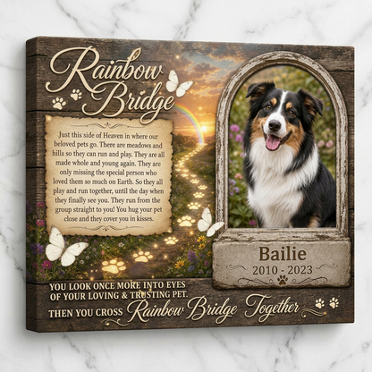 Personalized Pet Memorial Canvas, Rainbow Bridge Dog Loss Gift, Custom Photo Sympathy Wall Art - Image 3