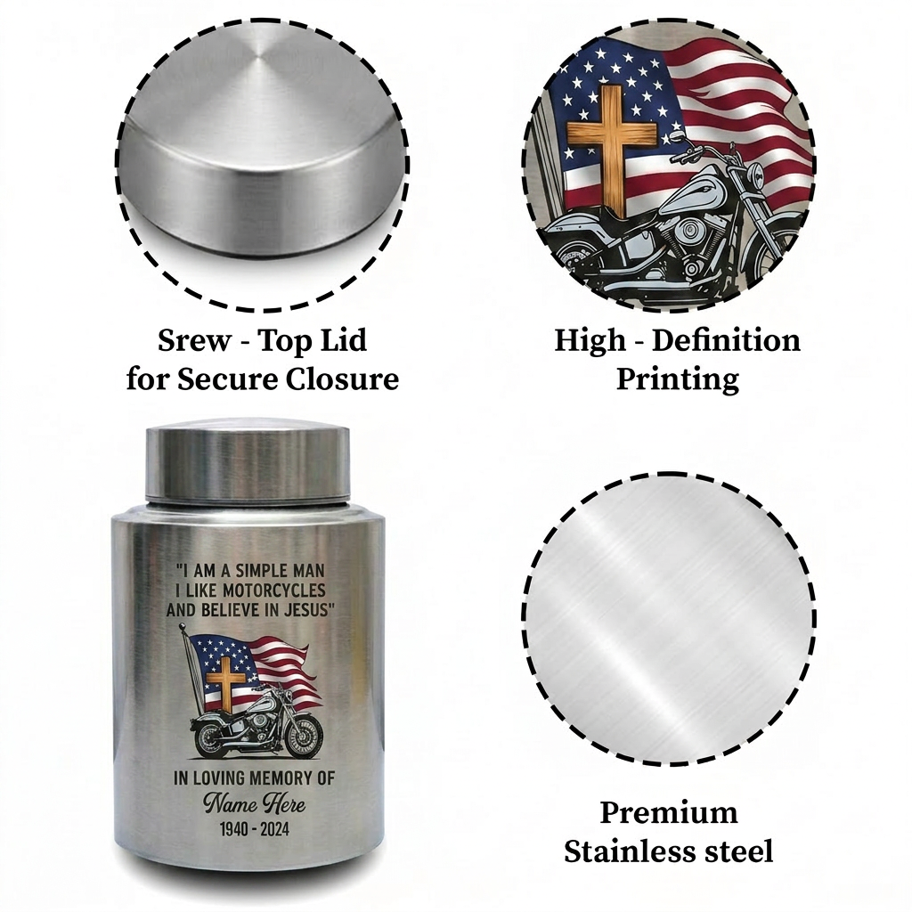 Personalized Motorcycle Riding in Heaven Large Stainless Steel UV Print For Dad Adult Male Biker Christian Cremation Ash Holder Memorial Keepsake Urn, Memorial Gift, In Loving Memory - Image 3