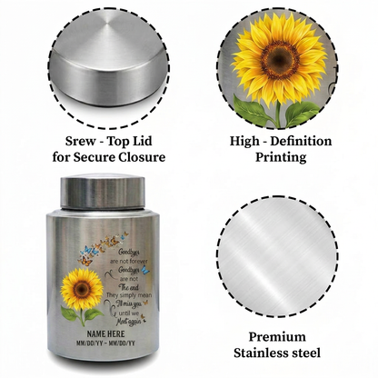 Personalized Flying Butterflies Sunflower Stainless Steel Urn for Human Ashes, Funeral Bereavement Condolence Gift Goodbyes Are Not Forever, Memorial Keepsake Urn, Memorial Gift, In Loving Memory - Image 3