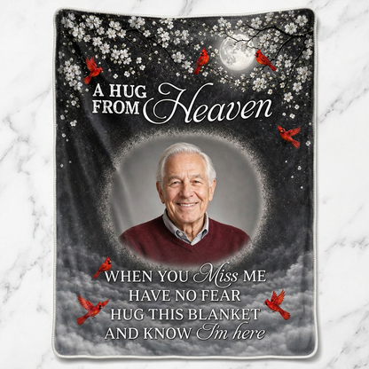 Personalized Photo Memorial Fleece Blanket - A Hug From Heaven Cardinal Sympathy Gift for Dad - Image 3
