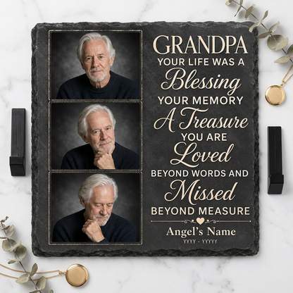 Personalized Grandpa Memorial Photo Slate Stone – In Loving Memory Sympathy Gift - Image 3