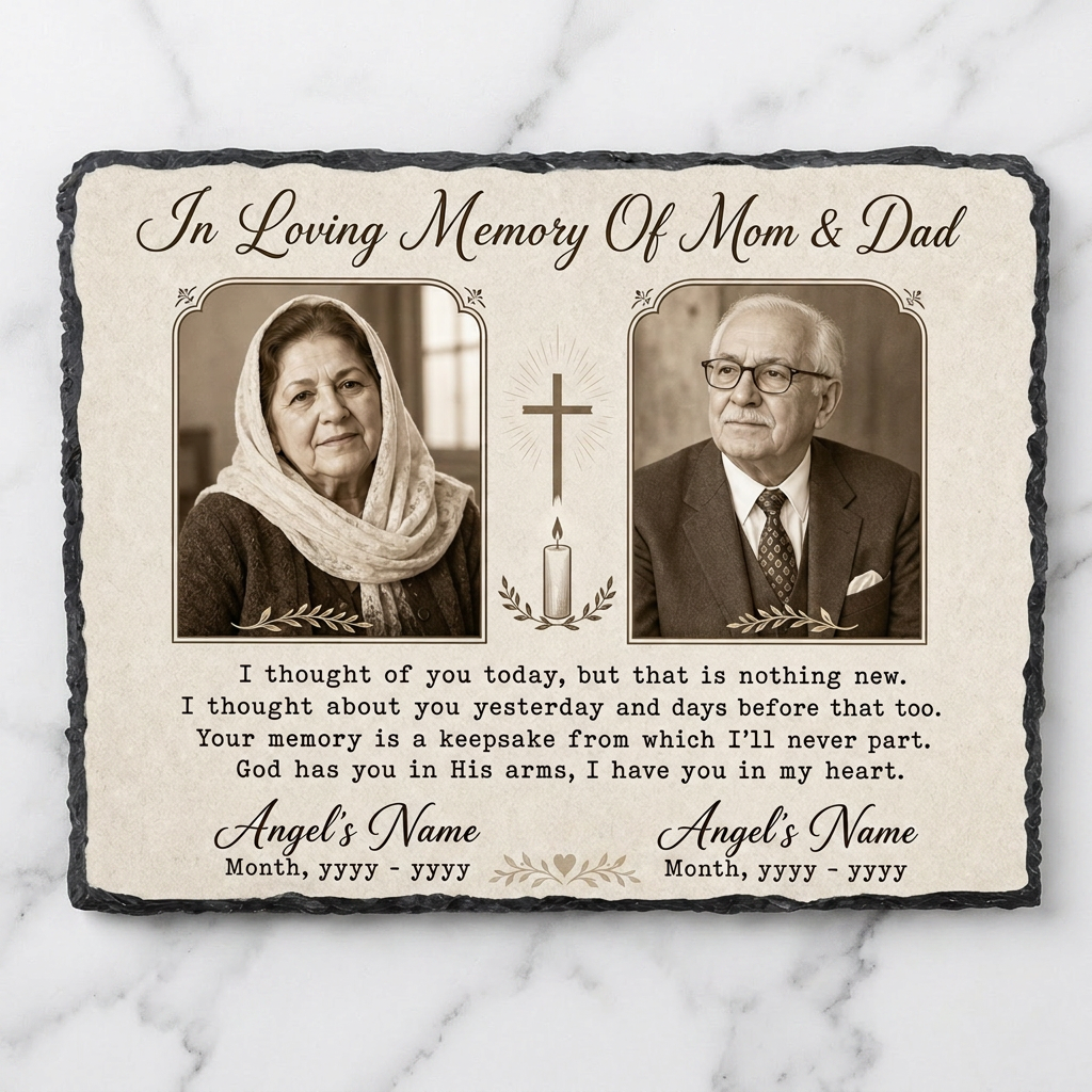 Personalized Memorial Slate Stone for Loss of Parents – Custom Photo Plaque Mom Dad Gift - Image 3
