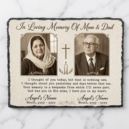 Personalized Memorial Slate Stone for Loss of Parents – Custom Photo Plaque Mom Dad Gift - Image 3