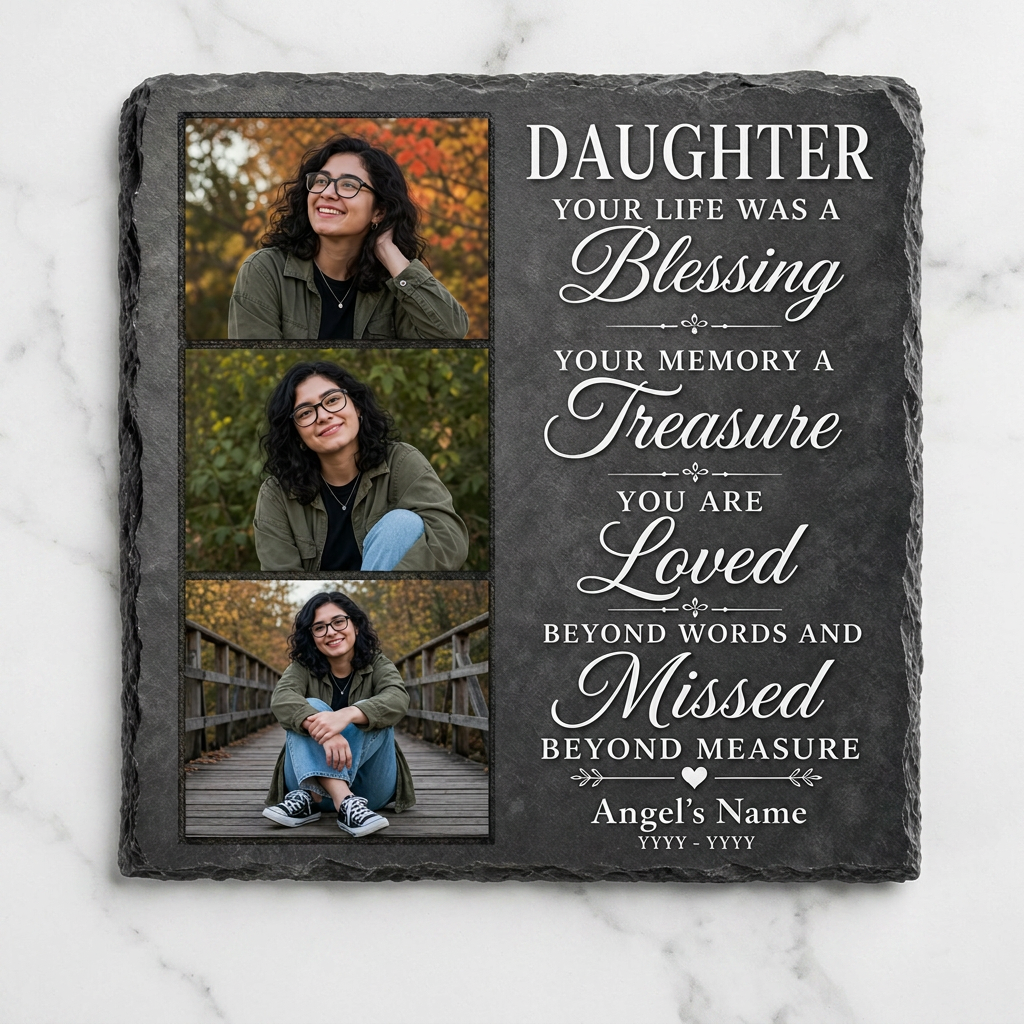 Personalized Daughter Memorial Photo Slate Stone – Custom Name Remembrance Gift - Image 3