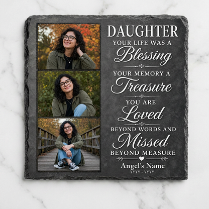 Personalized Daughter Memorial Photo Slate Stone – Custom Name Remembrance Gift - Image 3
