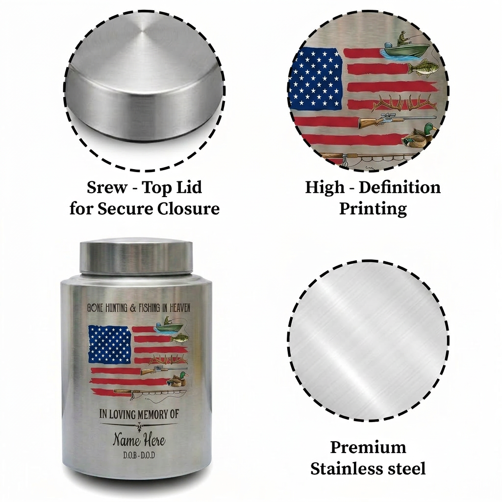 Personalized Bass Fishing Cremation Urns for Human Ashes Stainless Steel Hunter Fisherman Remembrance Sympathy Condolence Gift Large 7.5x5.1 Memorial Keepsake Urn, Memorial Gift, In Loving Memory - Image 3