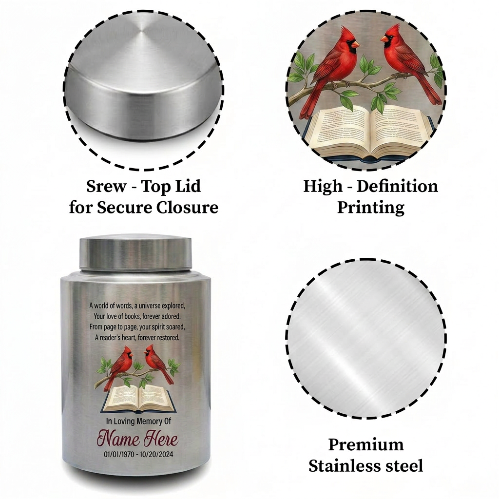 Personalized Book Lover Reading in Heaven Stainless Steel Urn, Adult Female Ashes Bereavement, 2 Sizes Silver Black Gold Red, Memorial Keepsake Urn, Memorial Gift, In Loving Memory - Image 3
