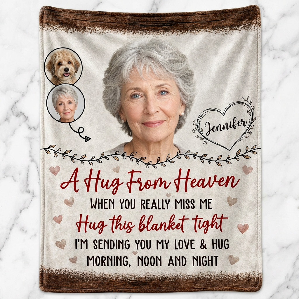 Personalized Memorial Photo Fleece Blanket - A Hug From Heaven Remembrance Sympathy Gift - Image 3