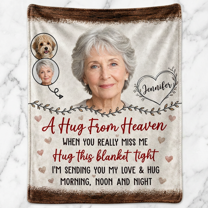 Personalized Memorial Photo Fleece Blanket - A Hug From Heaven Remembrance Sympathy Gift - Image 3