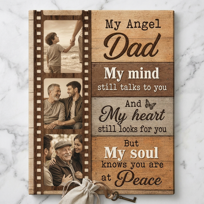 Personalized My Angel Dad Memorial Photo Wall Canvas For Loss Of Dad Sympathy Gift - Image 3