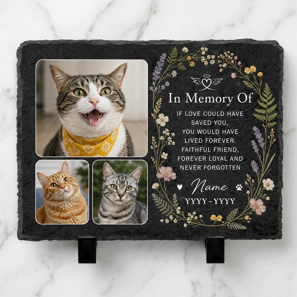 Personalized Cat Memorial Garden Stone Custom Photo Slate Pet Sympathy Gift - Image 3