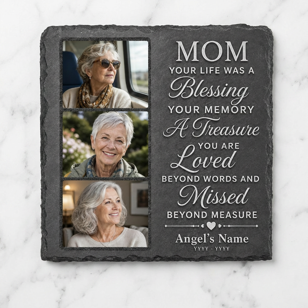 Personalized Mom Memorial Photo Slate Stone Garden Plaque Remembrance Gift - Image 3