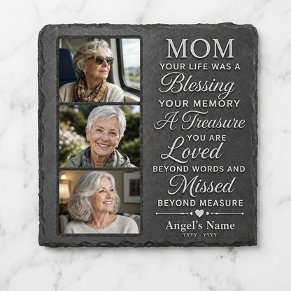 Personalized Mom Memorial Photo Slate Stone Garden Plaque Remembrance Gift - Image 3