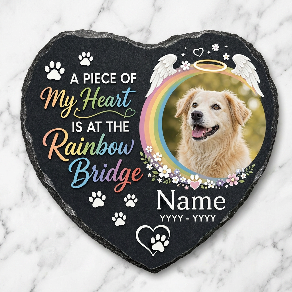Personalized Rainbow Bridge Pet Memorial Garden Stone with Photo, Dog Loss Gift - Image 3
