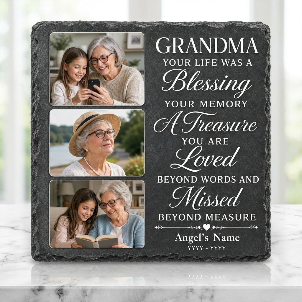 Personalized Grandma Memorial Photo Slate Stone, In Memory Of Grandmother Gift - Image 3