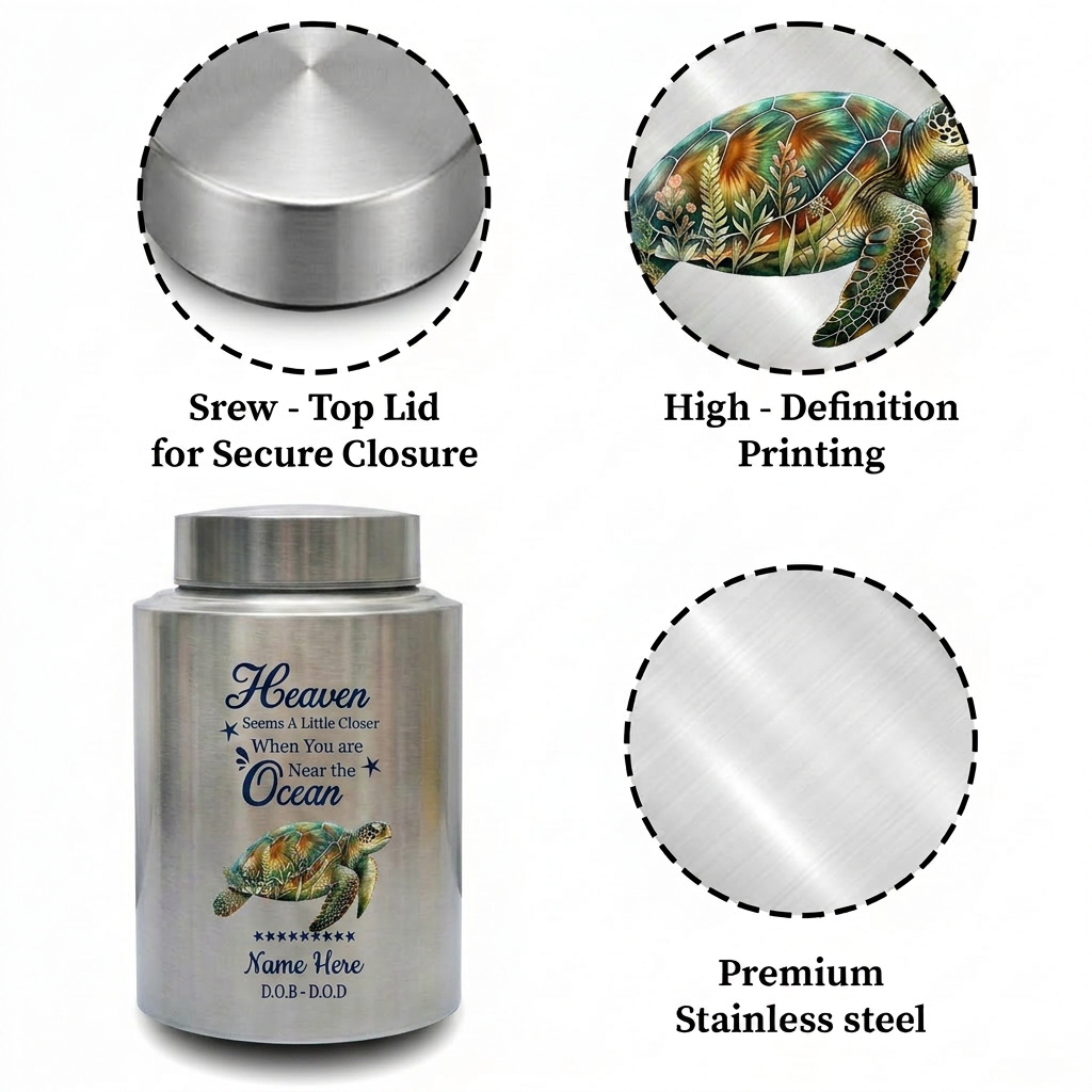 Personalized Sea Turtle Tortoise Ocean Theme Stainless Steel Large Urn for Human Ashes Pet Loss Sympathy Gift Custom Printed Home Decor Memorial Keepsake Urn, Memorial Gift, In Loving Memory - Image 3