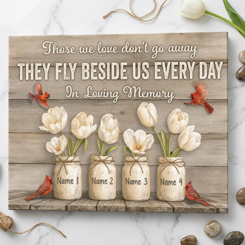 Personalized Cardinal Memorial Canvas Wall Art With Names for Loss of Loved One Remembrance - Image 3