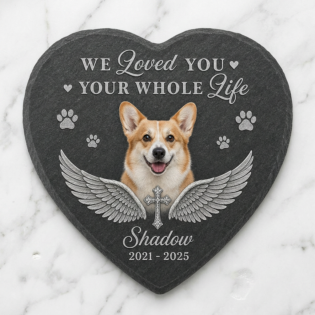 Personalized Pet Memorial Heart Shaped Garden Stone with Photo – Dog Loss Gift - Image 3