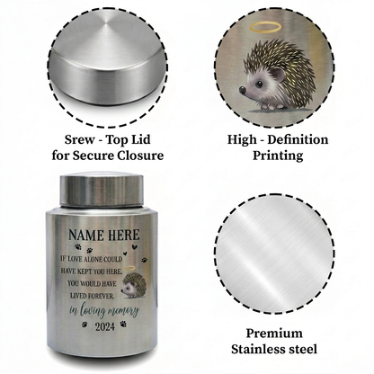 Personalized Hedgehog Pet Memorial Cremation Urn UV Printed Stainless Steel Dog Cat Loss Remembrance Sympathy Paw Print Halo Memorial Keepsake Urn, Memorial Gift, In Loving Memory - Image 3