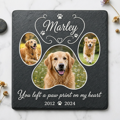 Personalized Dog Memorial Garden Stone – Paw Print Pet Loss Gift with Photo - Image 3
