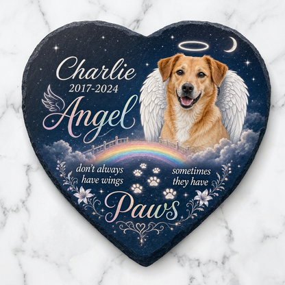 Personalized Dog Memorial Garden Stone Heart Shaped Angel Paws Photo Gift - Image 3