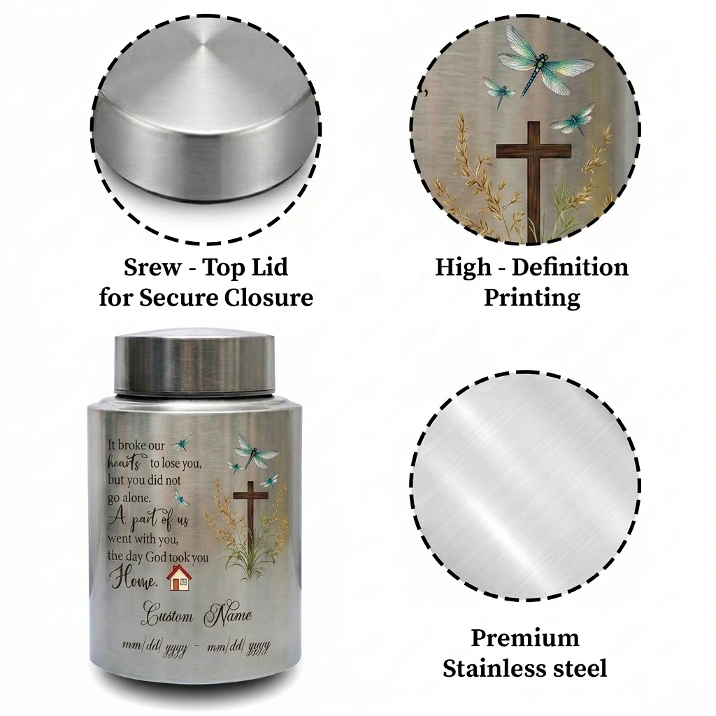 Personalized Dragonfly Stainless Steel Cremation Urn for Loss of Loved One Mother Father, Bereavement Ash Holder Small and Large Sizes, Memorial Keepsake Urn, Memorial Gift, In Loving Memory - Image 3