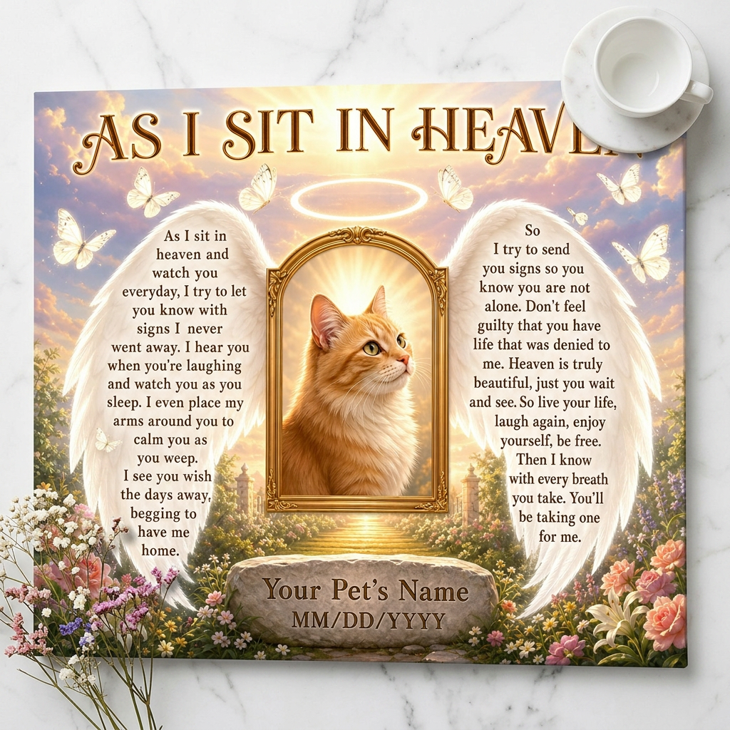 Personalized Pet Memorial Wall Canvas As I Sit In Heaven Cat Photo Sympathy Gift - Image 3