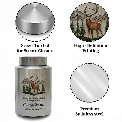 Personalized Hunting In Heaven Deer Stainless Steel Cremation Urn For Adult Ashes, Hunter Tribute, Loss Of Dad Grandpa Husband, Two Sizes, Memorial Keepsake Urn, Memorial Gift, In Loving Memory - Image 3