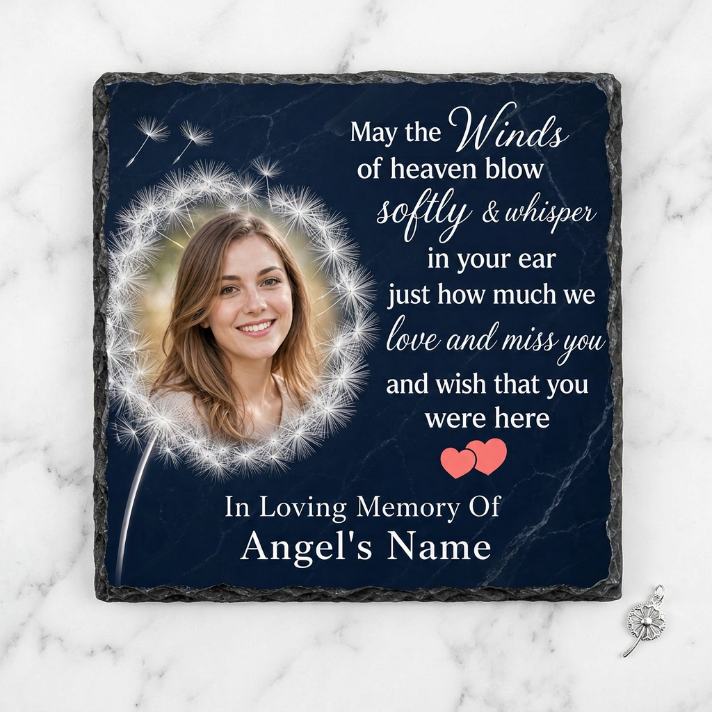 Personalized May the Wind Dandelion Memorial Slate – Custom Photo Bereavement Gift - Image 3