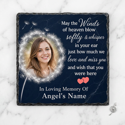 Personalized May the Wind Dandelion Memorial Slate – Custom Photo Bereavement Gift - Image 3