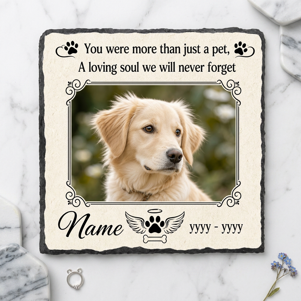 Personalized Pet Memorial Garden Stone – Custom Photo Slate Dog Loss Keepsake - Image 3