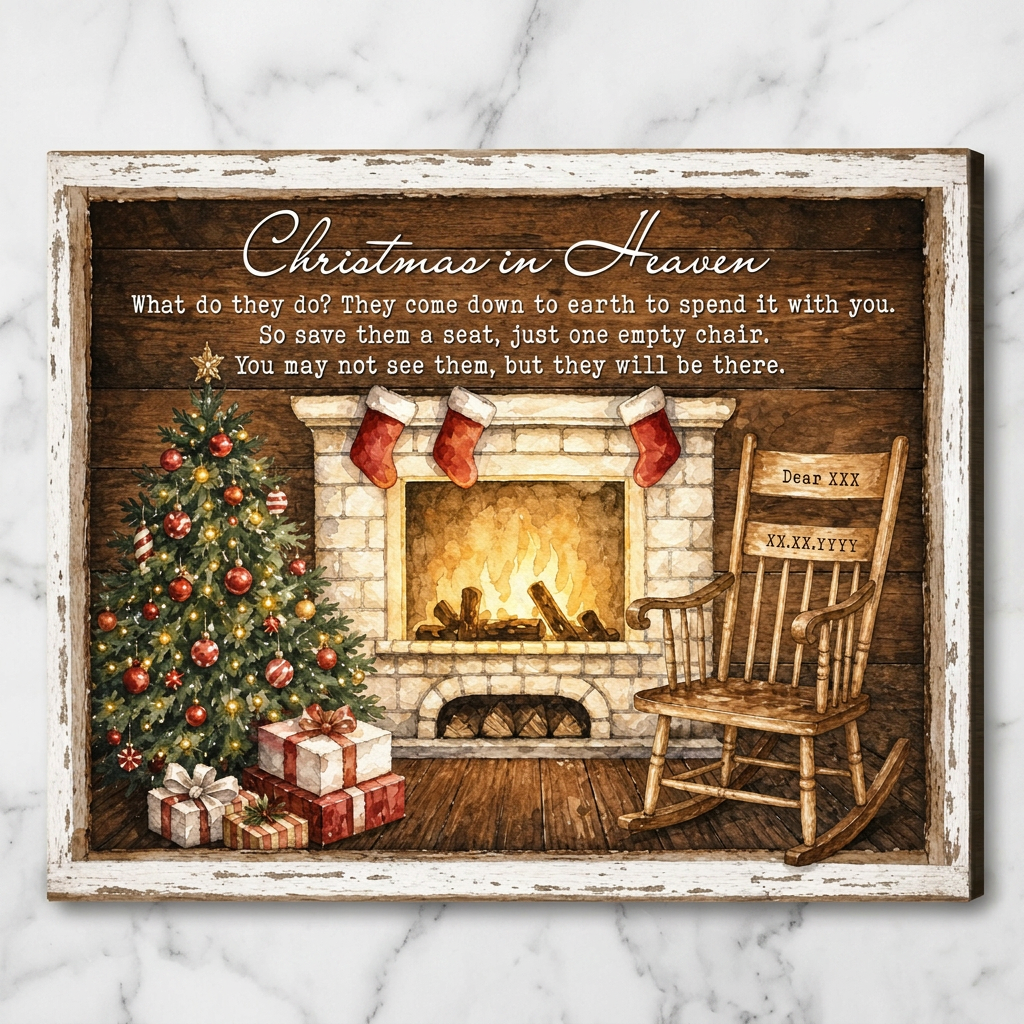 Personalized Christmas In Heaven Memorial Wall Canvas, Empty Chair Sympathy Gift With Name & Dates - Image 3