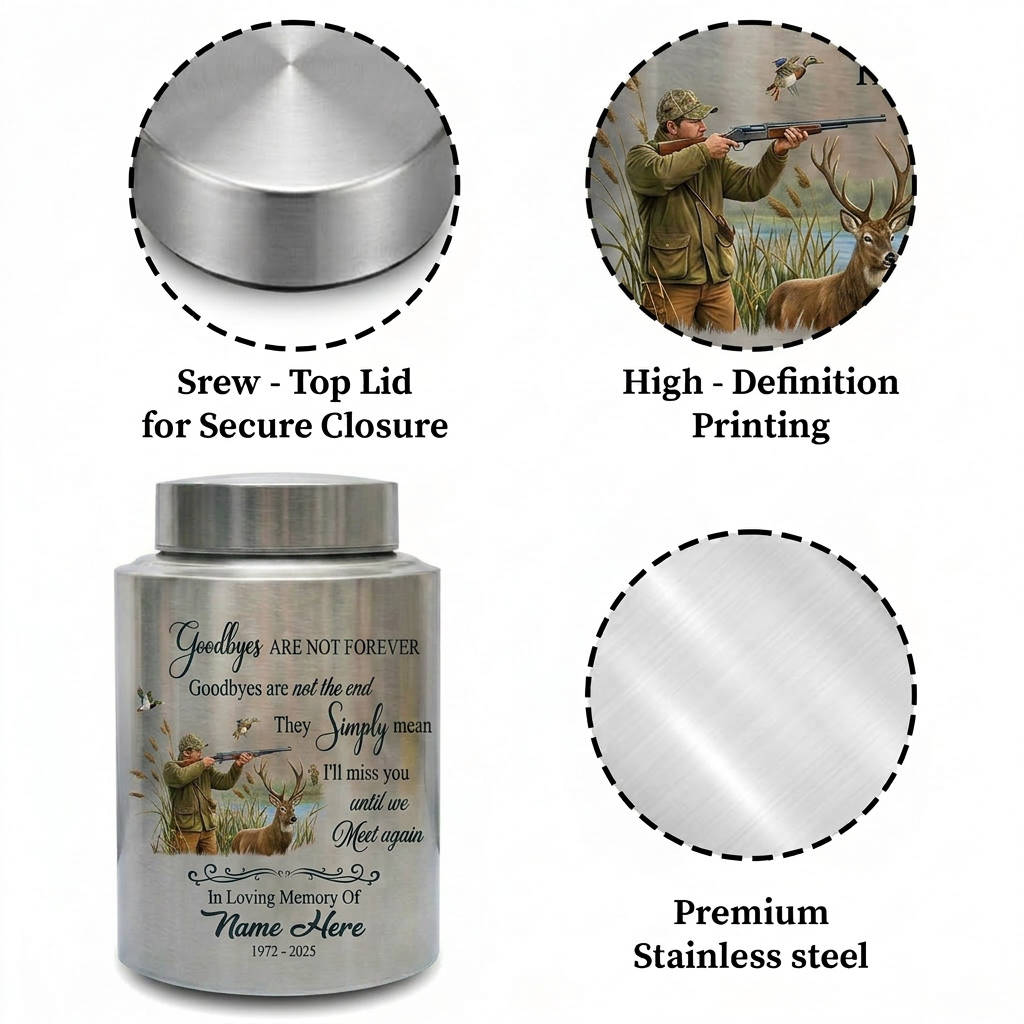 Personalized Deer Hunting Stainless Steel Urn for Human Ashes, Hunter Tribute Bereavement Receptacle Custom Name Date, UV Print Container, Memorial Keepsake Urn, Memorial Gift, In Loving Memory - Image 3