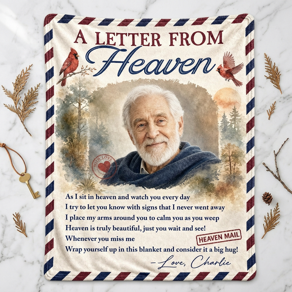 Personalized Letter From Heaven Memorial Photo Fleece Blanket - Sympathy Gift for Loss of Dad or Grandpa - Image 3