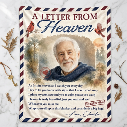 Personalized Letter From Heaven Memorial Photo Fleece Blanket - Sympathy Gift for Loss of Dad or Grandpa - Image 3