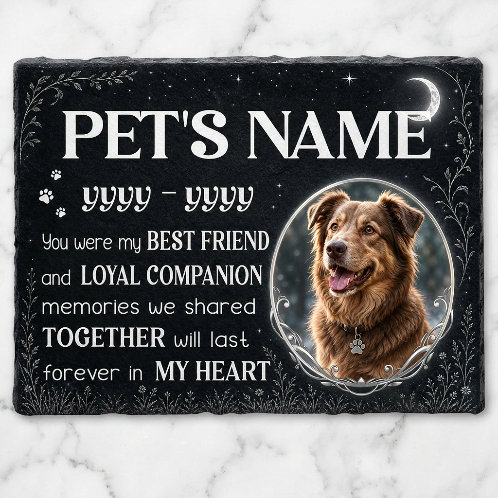 Personalized Dog Memorial Garden Stone with Photo – Pet Loss Slate Gift - Image 3