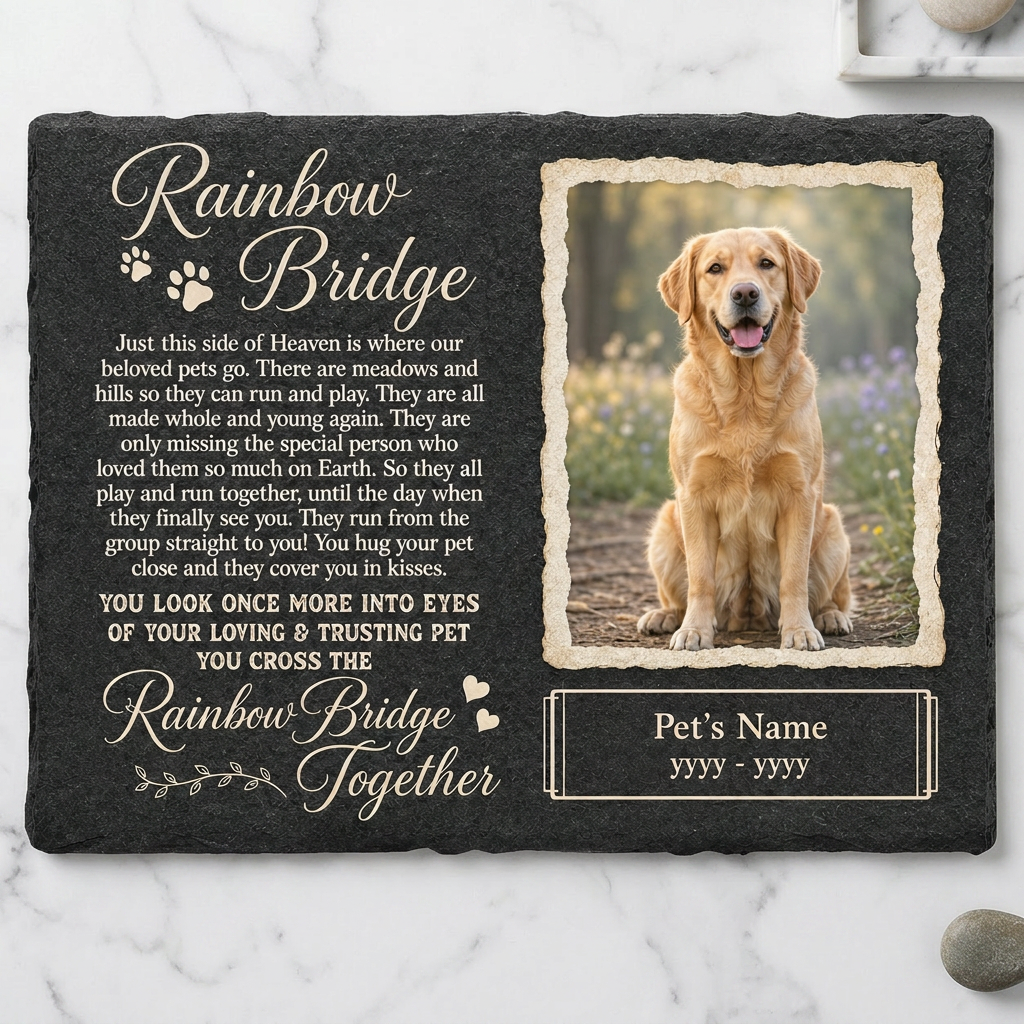Personalized Rainbow Bridge Dog Memorial Slate Stone – Sympathy Gift for Pet Loss - Image 3