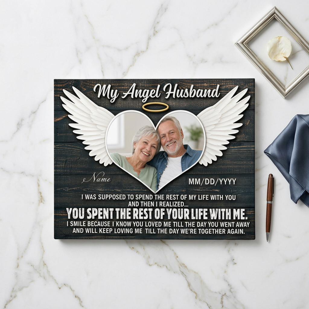 Personalized My Angel Husband Memorial Wall Canvas Gift for Loss of Husband Remembrance - Image 3