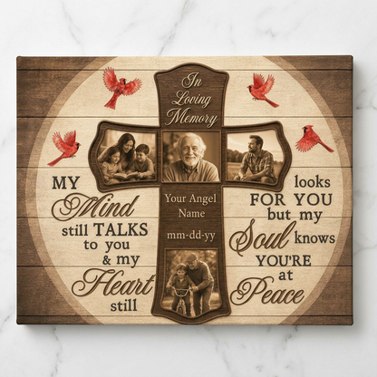 Personalized Memorial Photo Canvas Wall Art Cross Cardinal Sympathy Gift - Image 3