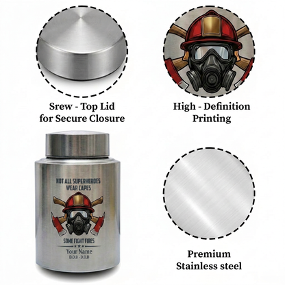 Personalized Firefighter Superheroes Wear Capes Large Stainless Steel Cremation Urn For Adult Human Ashes First Responder Tribute Memorial Keepsake Urn, Memorial Gift, In Loving Memory - Image 3