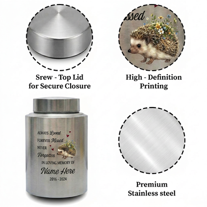 Personalized Hedgehog Floral Silhouette Stainless Steel Pet Urns for Ashes, Dog Cat Loss Sympathy Remembrance Gifts for Animal Lovers, Memorial Keepsake Urn, Memorial Gift, In Loving Memory - Image 3