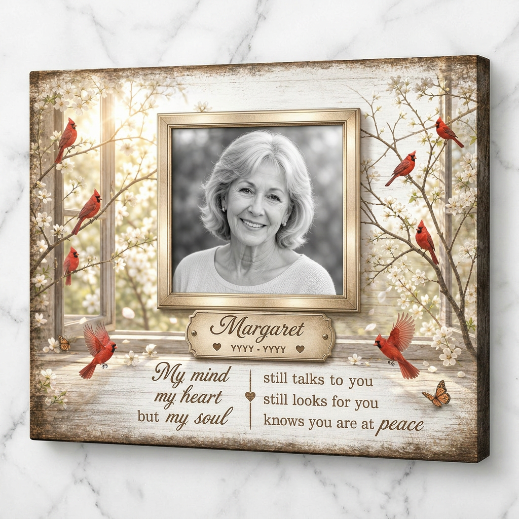Personalized Memorial Cardinal Wall Canvas Photo Keepsake For Loss Of Mother Or Loved One - Image 3
