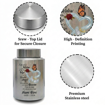 Personalized Guardian Angel Wings Heart Butterfly Rose Stainless Steel Loss of Husband Sympathy Widow Remembrance Decor 5.9x3.9in Memorial Keepsake Urn, Memorial Gift, In Loving Memory - Image 3